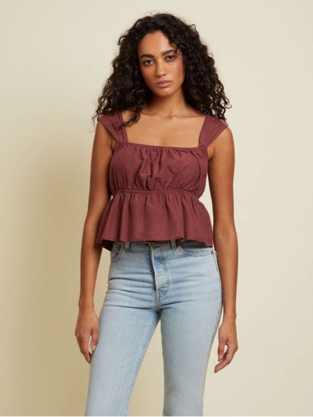 Nation LTD Prune Color Peplum Thalia Tank - Medium - C11-713